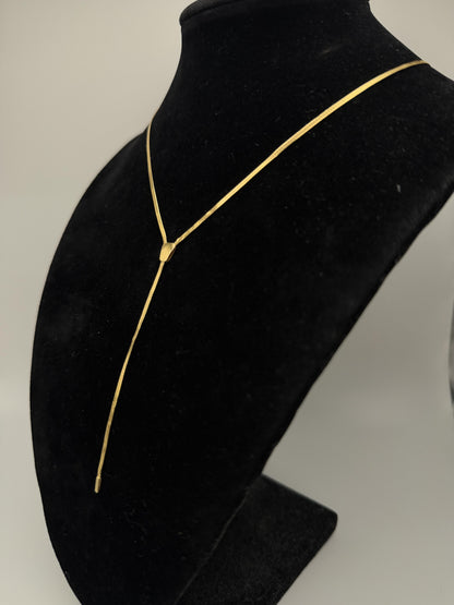 10k Italy Yellow Gold Lariat Herring Bone Necklace Chain 17 Inch Womens Y Drop