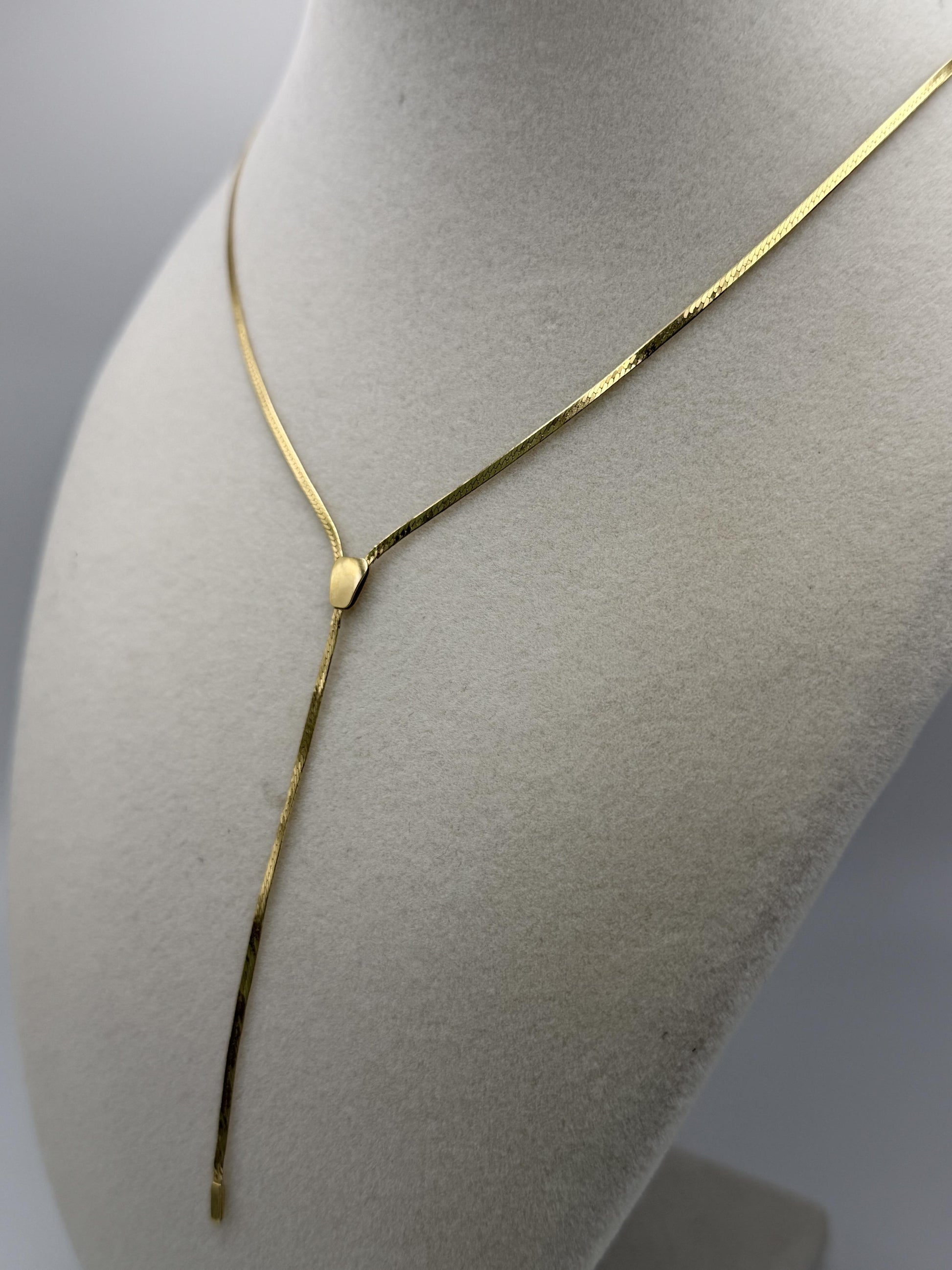 10k Italy Yellow Gold Lariat Herring Bone Necklace Chain 17 Inch Womens Y Drop