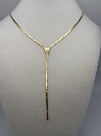 10k Italy Yellow Gold Lariat Herring Bone Necklace Chain 17 Inch Womens Y Drop
