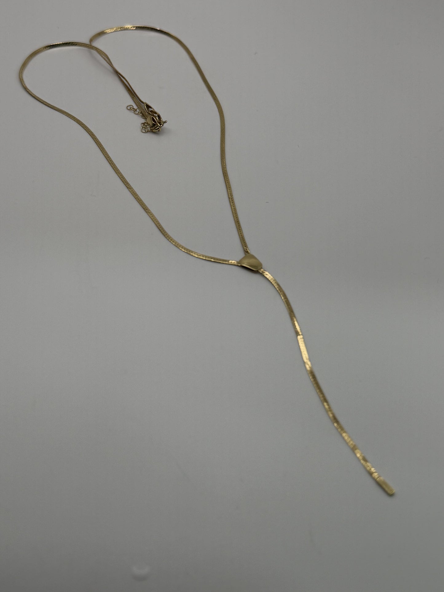 10k Italy Yellow Gold Lariat Herring Bone Necklace Chain 17 Inch Womens Y Drop