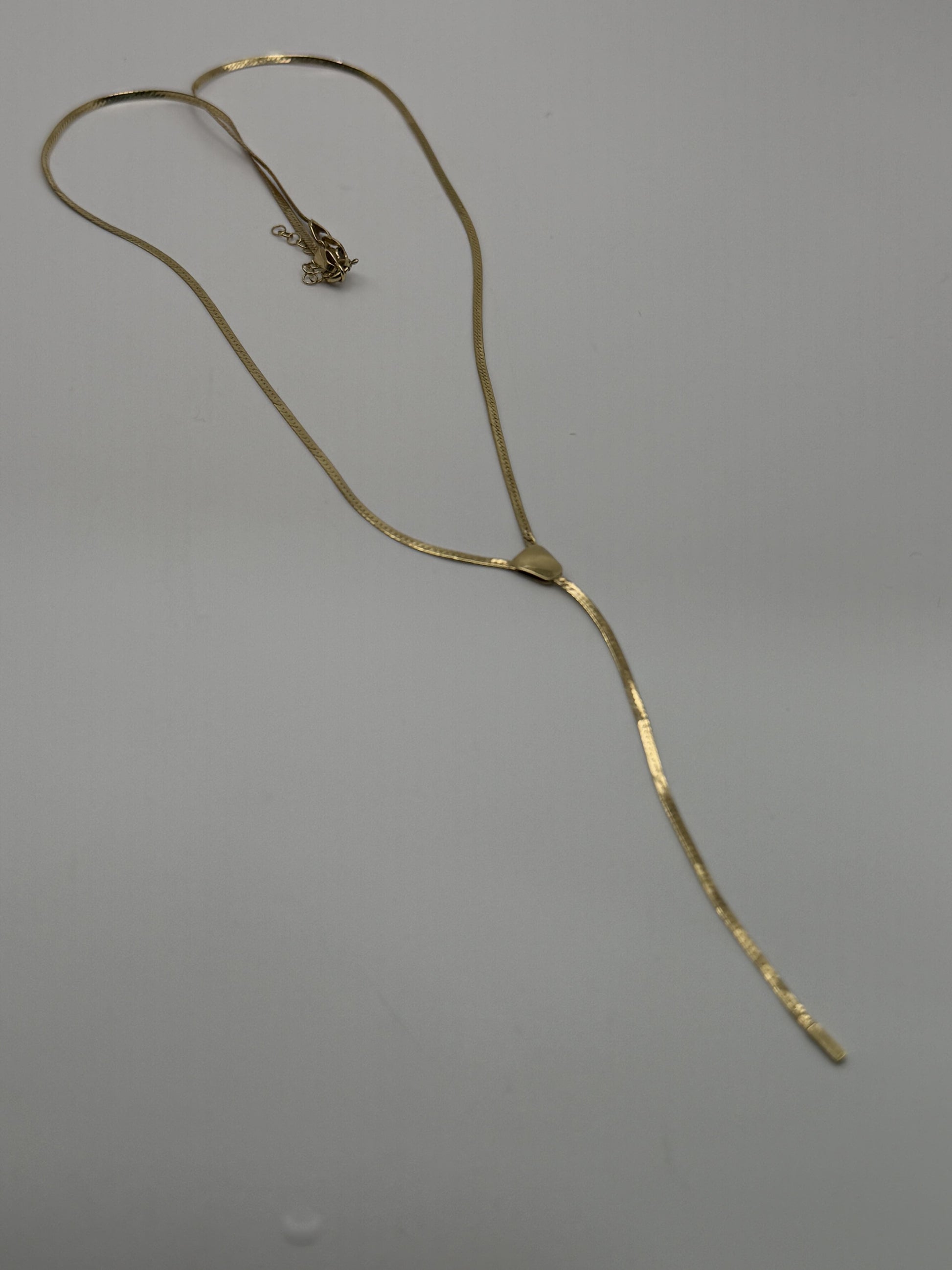 10k Italy Yellow Gold Lariat Herring Bone Necklace Chain 17 Inch Womens Y Drop