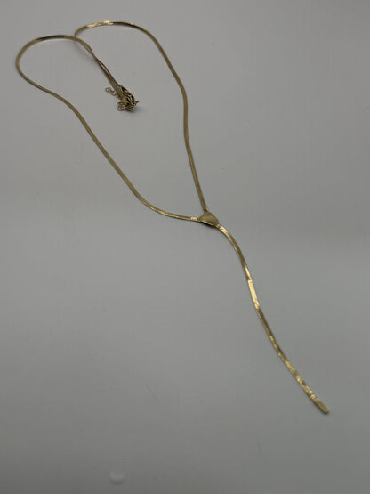 10k Italy Yellow Gold Lariat Herring Bone Necklace Chain 17 Inch Womens Y Drop