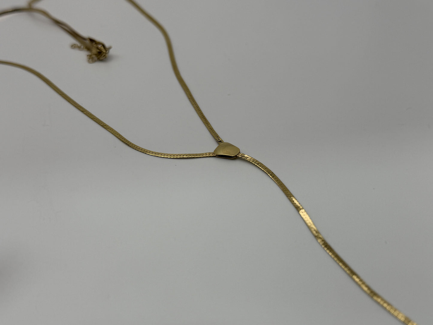 10k Italy Yellow Gold Lariat Herring Bone Necklace Chain 17 Inch Womens Y Drop