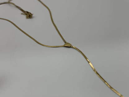 10k Italy Yellow Gold Lariat Herring Bone Necklace Chain 17 Inch Womens Y Drop