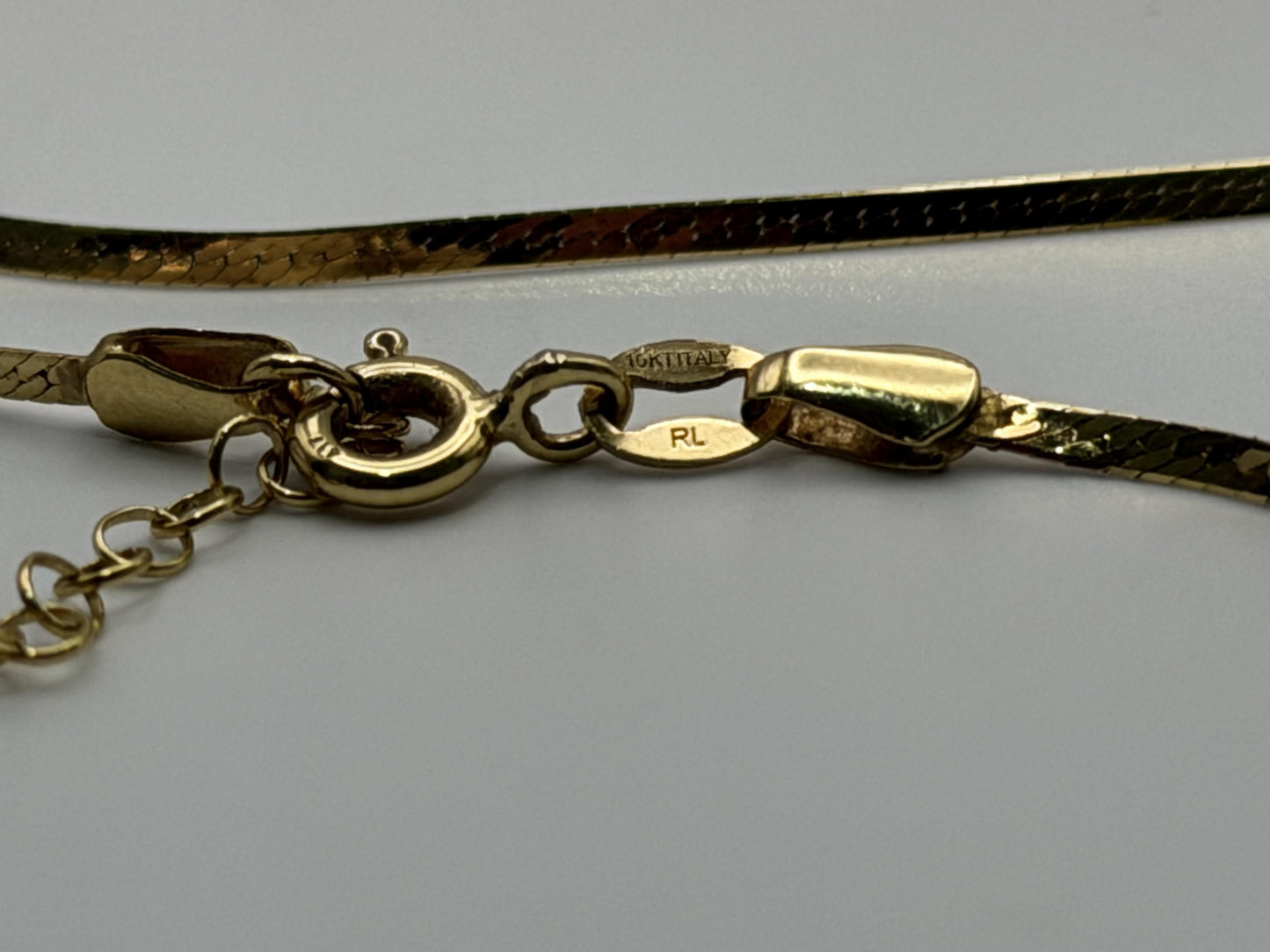 10k Italy Yellow Gold Lariat Herring Bone Necklace Chain 17 Inch Womens Y Drop
