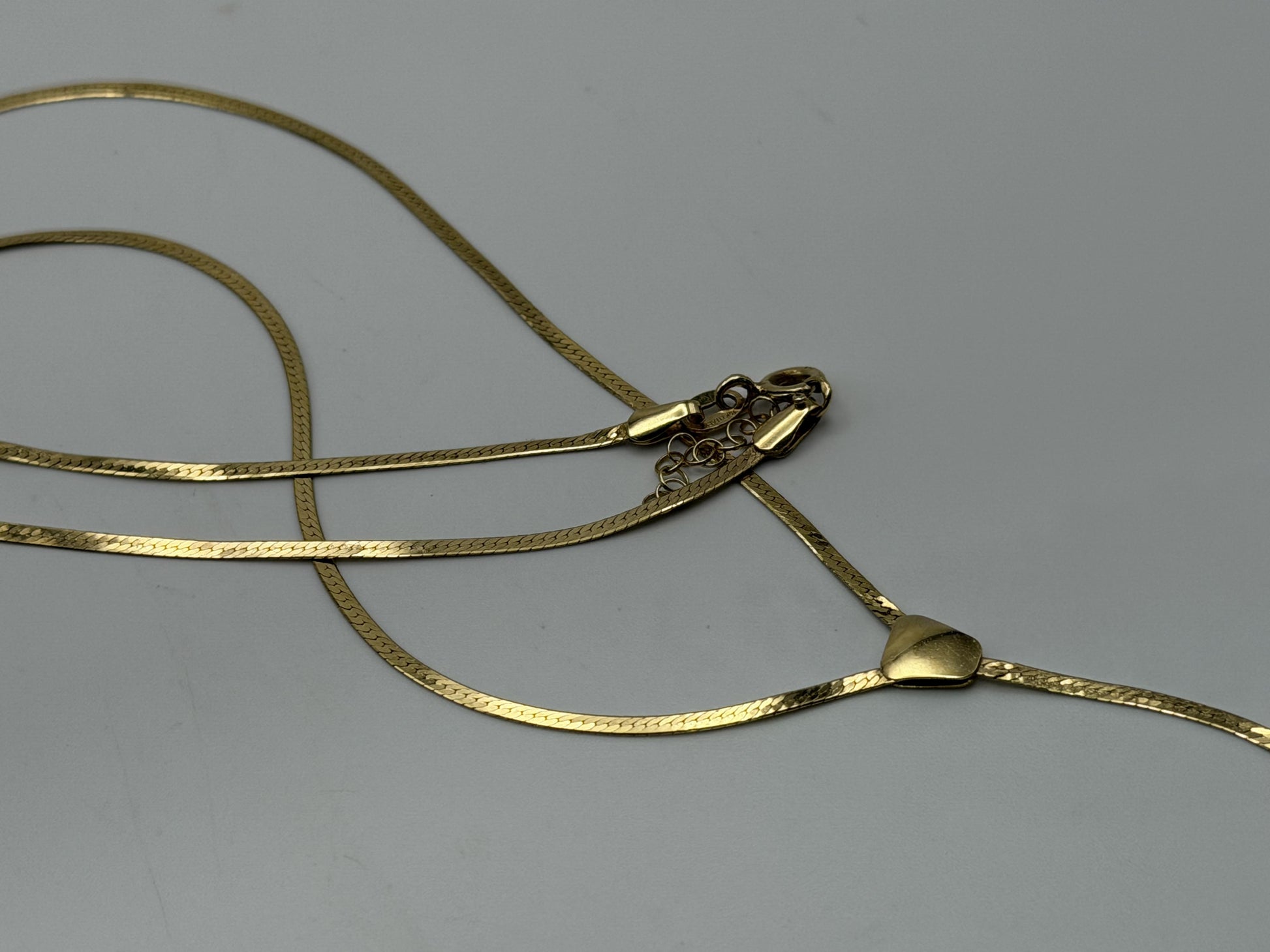 10k Italy Yellow Gold Lariat Herring Bone Necklace Chain 17 Inch Womens Y Drop