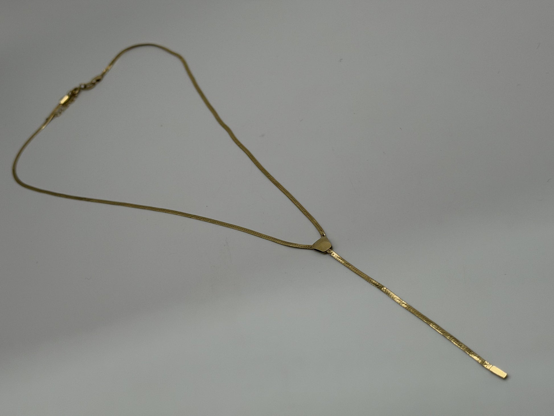 10k Italy Yellow Gold Lariat Herring Bone Necklace Chain 17 Inch Womens Y Drop