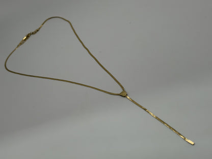 10k Italy Yellow Gold Lariat Herring Bone Necklace Chain 17 Inch Womens Y Drop