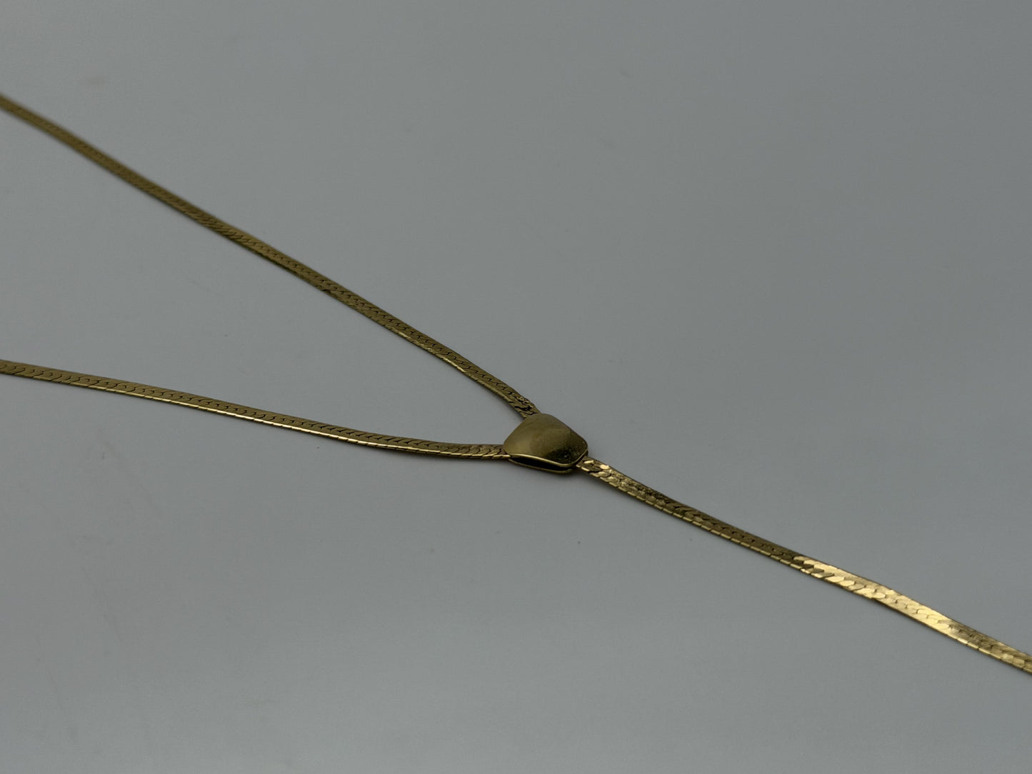 10k Italy Yellow Gold Lariat Herring Bone Necklace Chain 17 Inch Womens Y Drop