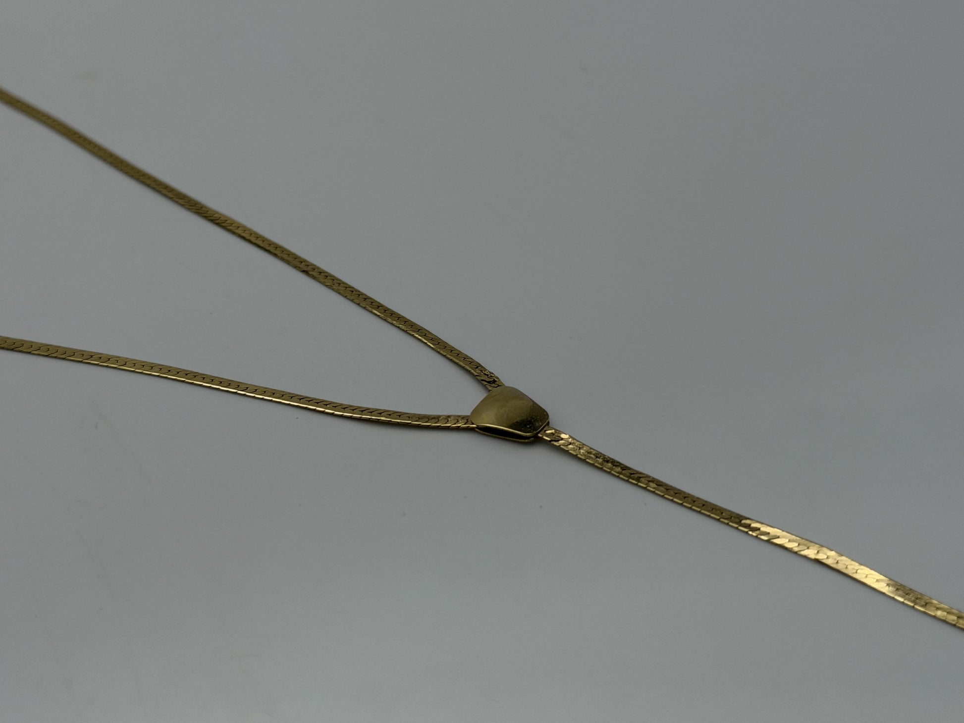 10k Italy Yellow Gold Lariat Herring Bone Necklace Chain 17 Inch Womens Y Drop