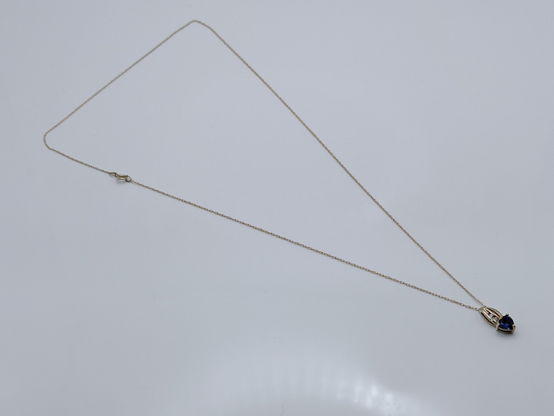 10k Gold Diamond & Blue Sapphire Heart Love Pendant 18" Chain Necklace