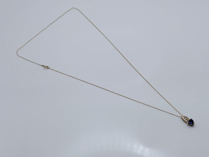 10k Gold Diamond & Blue Sapphire Heart Love Pendant 18" Chain Necklace