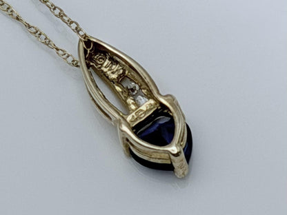 10k Gold Diamond & Blue Sapphire Heart Love Pendant 18" Chain Necklace