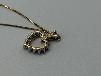 14K Yellow Gold  Diamond Love Heart Gold Box Chain Heart Pendant Necklace