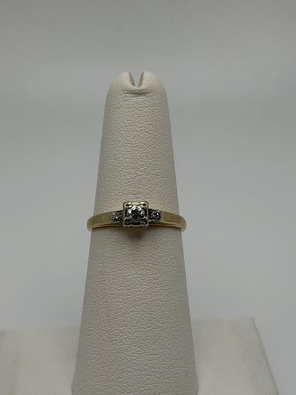 14k Yellow Gold Triple Diamond Engagement Ring Promise Ring Wedding Band