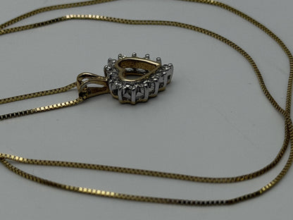 14K Yellow Gold  Diamond Love Heart Gold Box Chain Heart Pendant Necklace