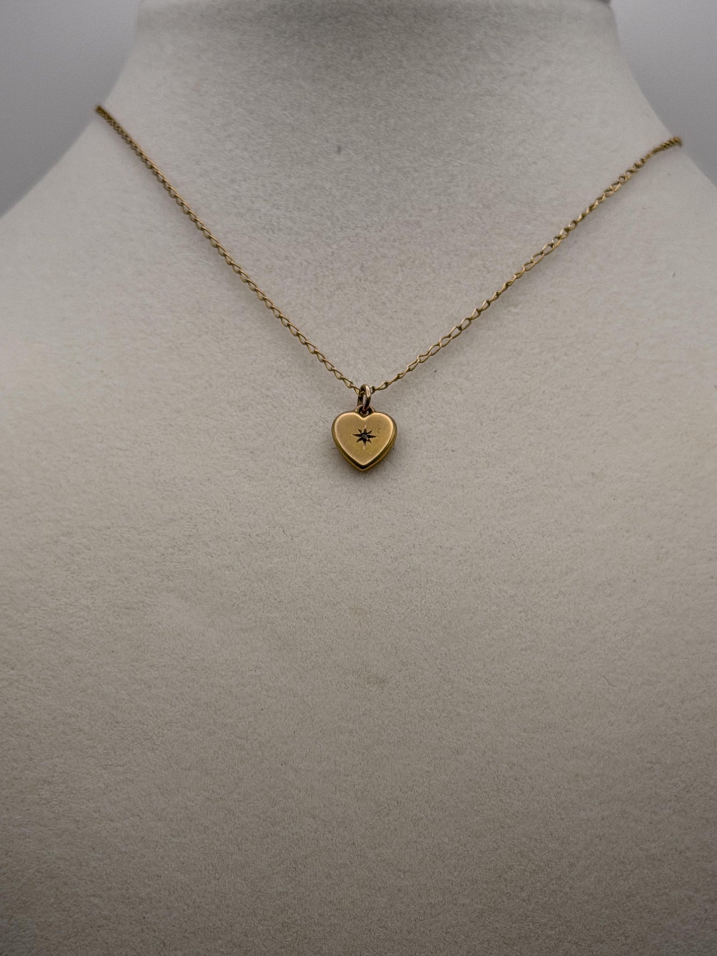 10k Vintage Gold Heart Diamond Love Pendant Necklace Dainty Chain