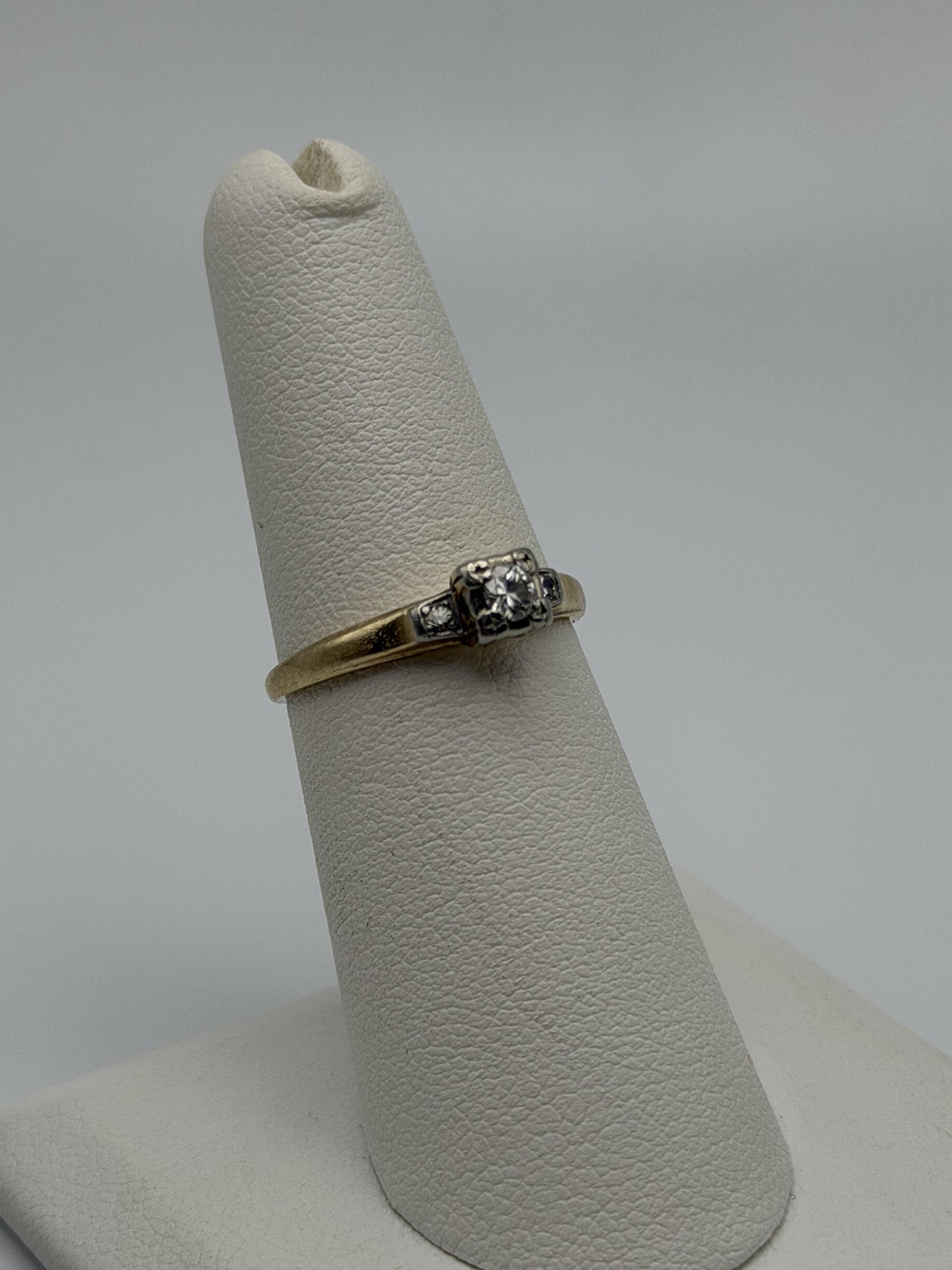 14k Yellow Gold Triple Diamond Engagement Ring Promise Ring Wedding Band