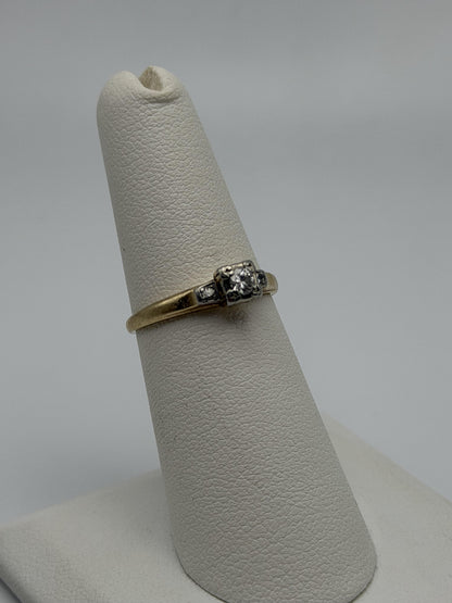 14k Yellow Gold Triple Diamond Engagement Ring Promise Ring Wedding Band