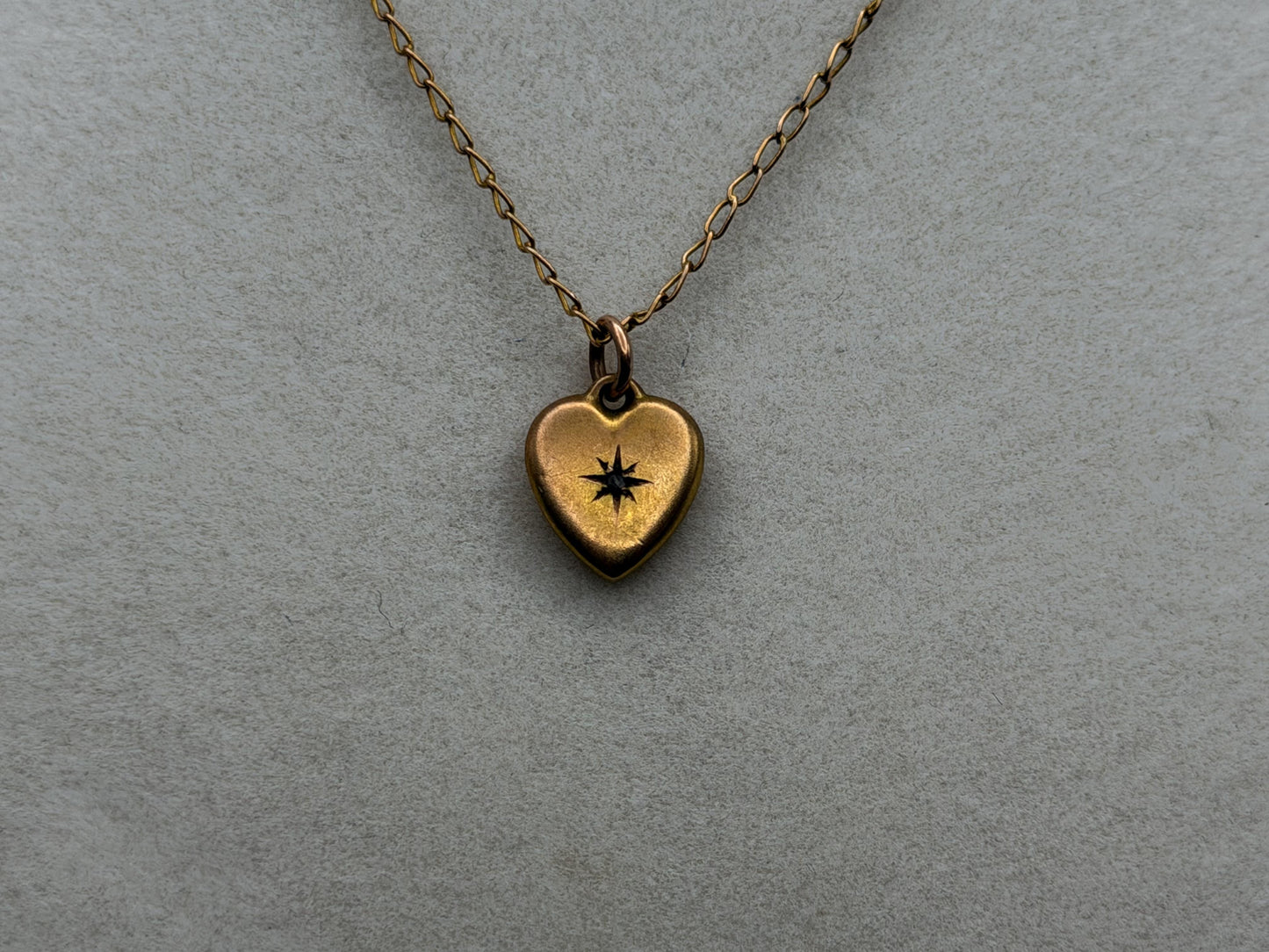 10k Vintage Gold Heart Diamond Love Pendant Necklace Dainty Chain