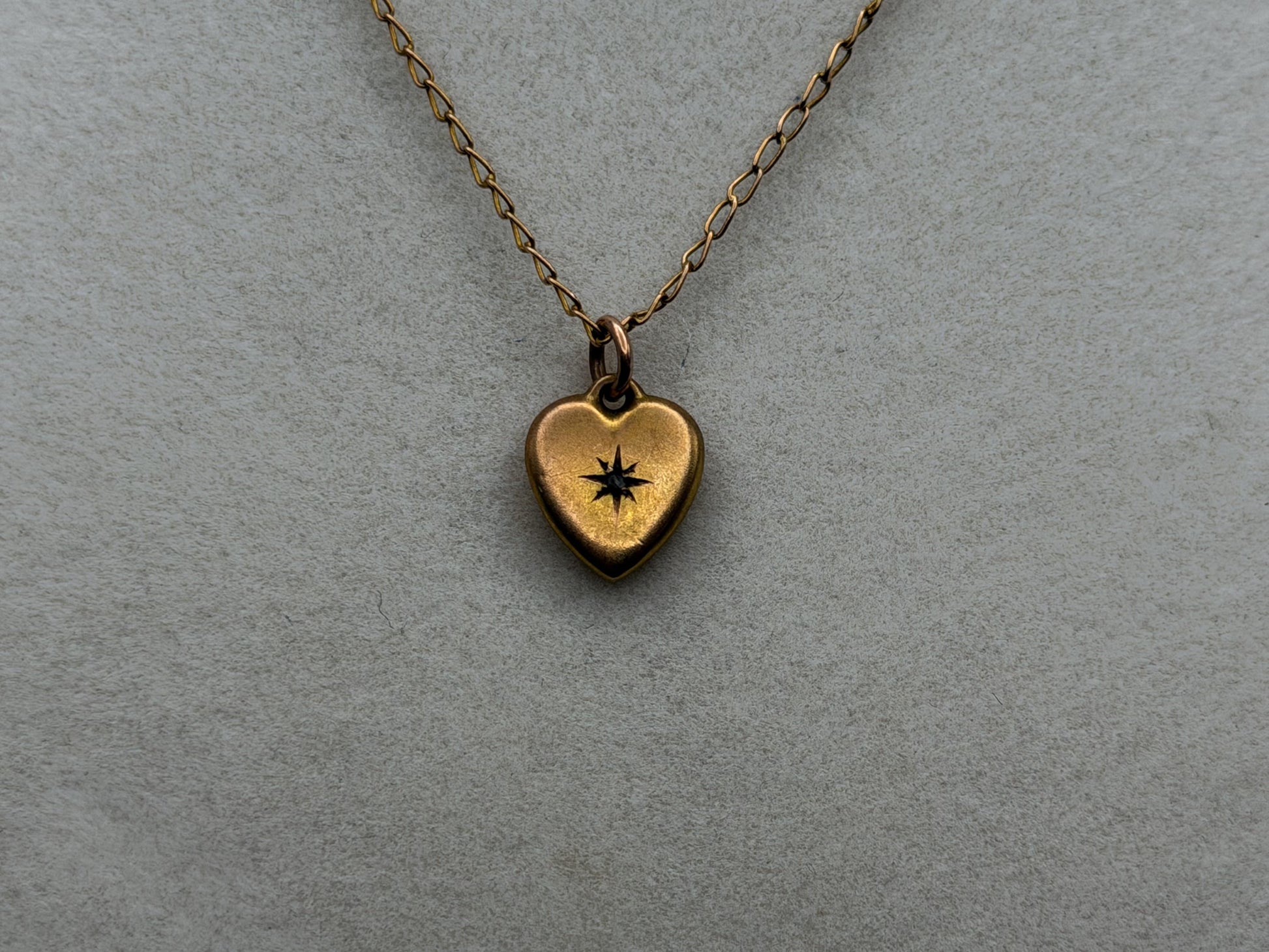 10k Vintage Gold Heart Diamond Love Pendant Necklace Dainty Chain