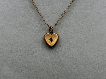 10k Vintage Gold Heart Diamond Love Pendant Necklace Dainty Chain