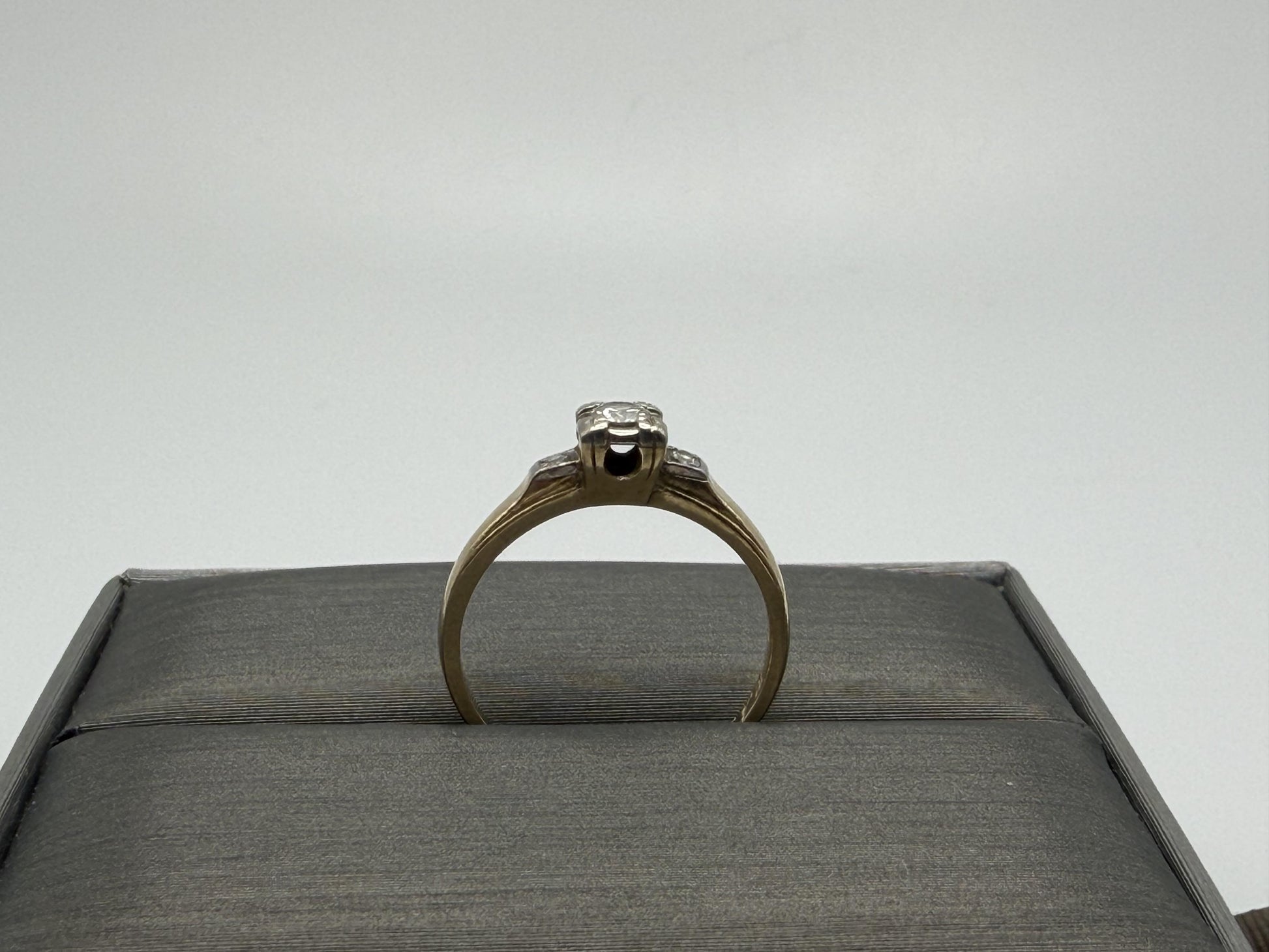 14k Yellow Gold Triple Diamond Engagement Ring Promise Ring Wedding Band