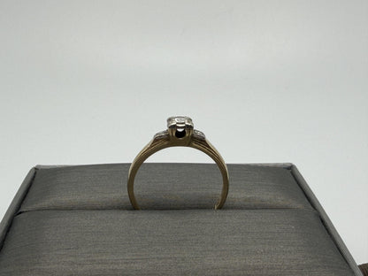 14k Yellow Gold Triple Diamond Engagement Ring Promise Ring Wedding Band