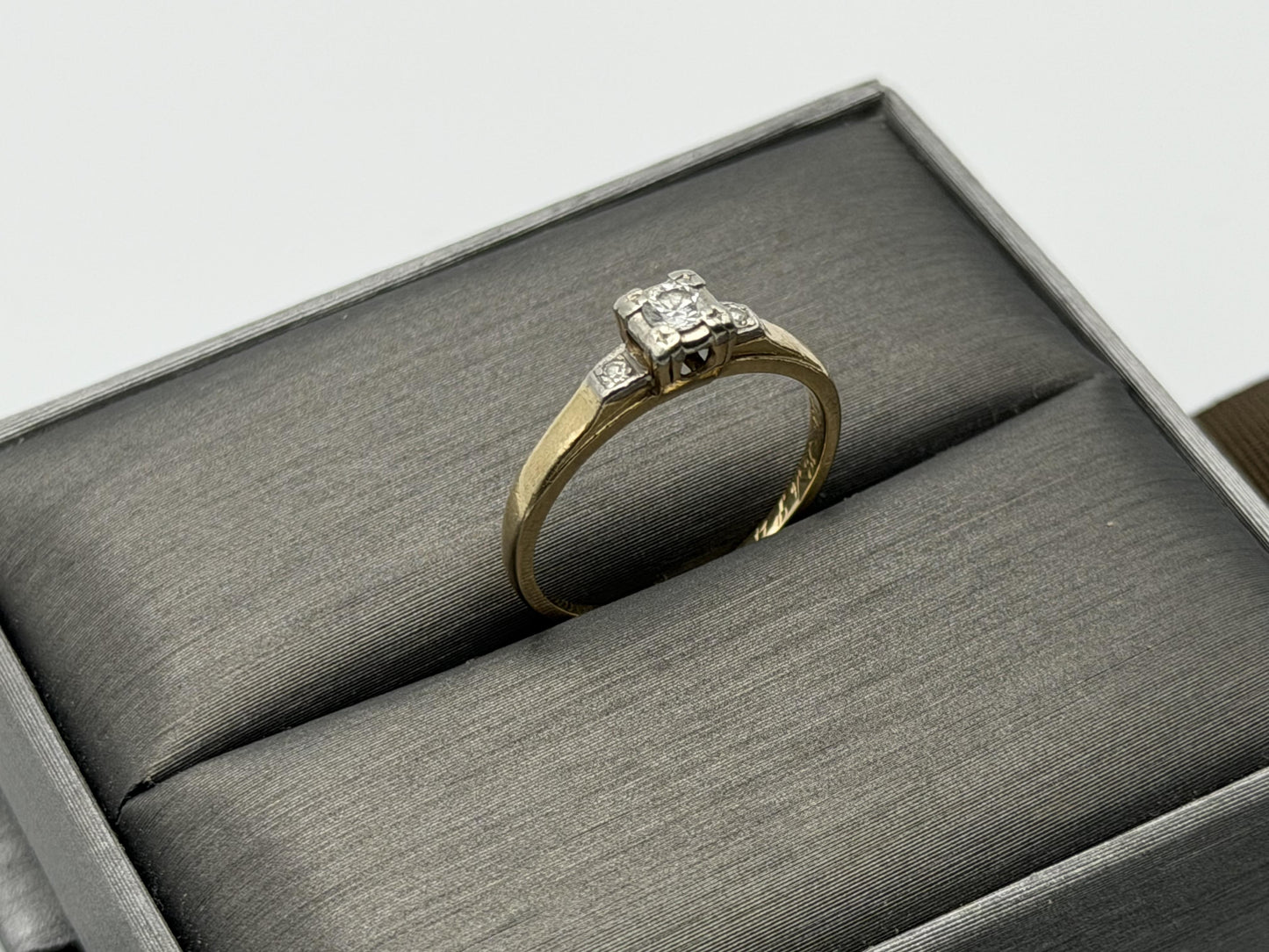 14k Yellow Gold Triple Diamond Engagement Ring Promise Ring Wedding Band