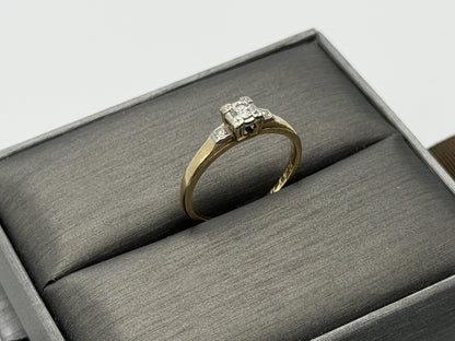14k Yellow Gold Triple Diamond Engagement Ring Promise Ring Wedding Band