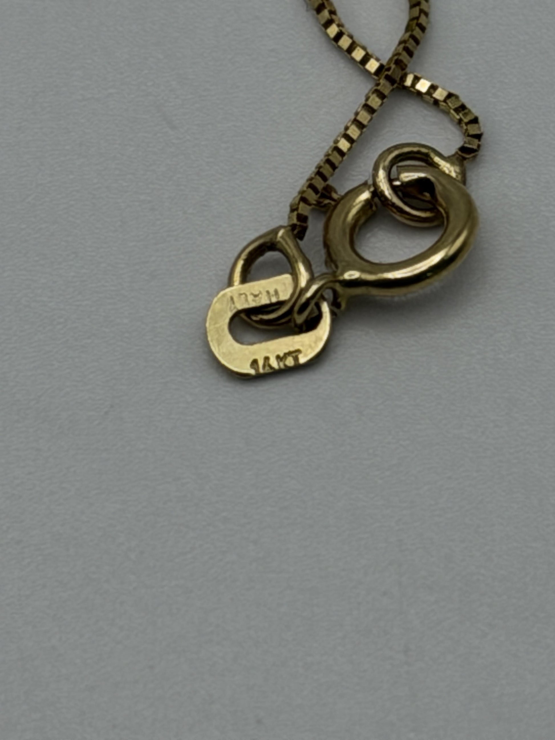 14K Yellow Gold  Diamond Love Heart Gold Box Chain Heart Pendant Necklace