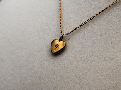 10k Vintage Gold Heart Diamond Love Pendant Necklace Dainty Chain
