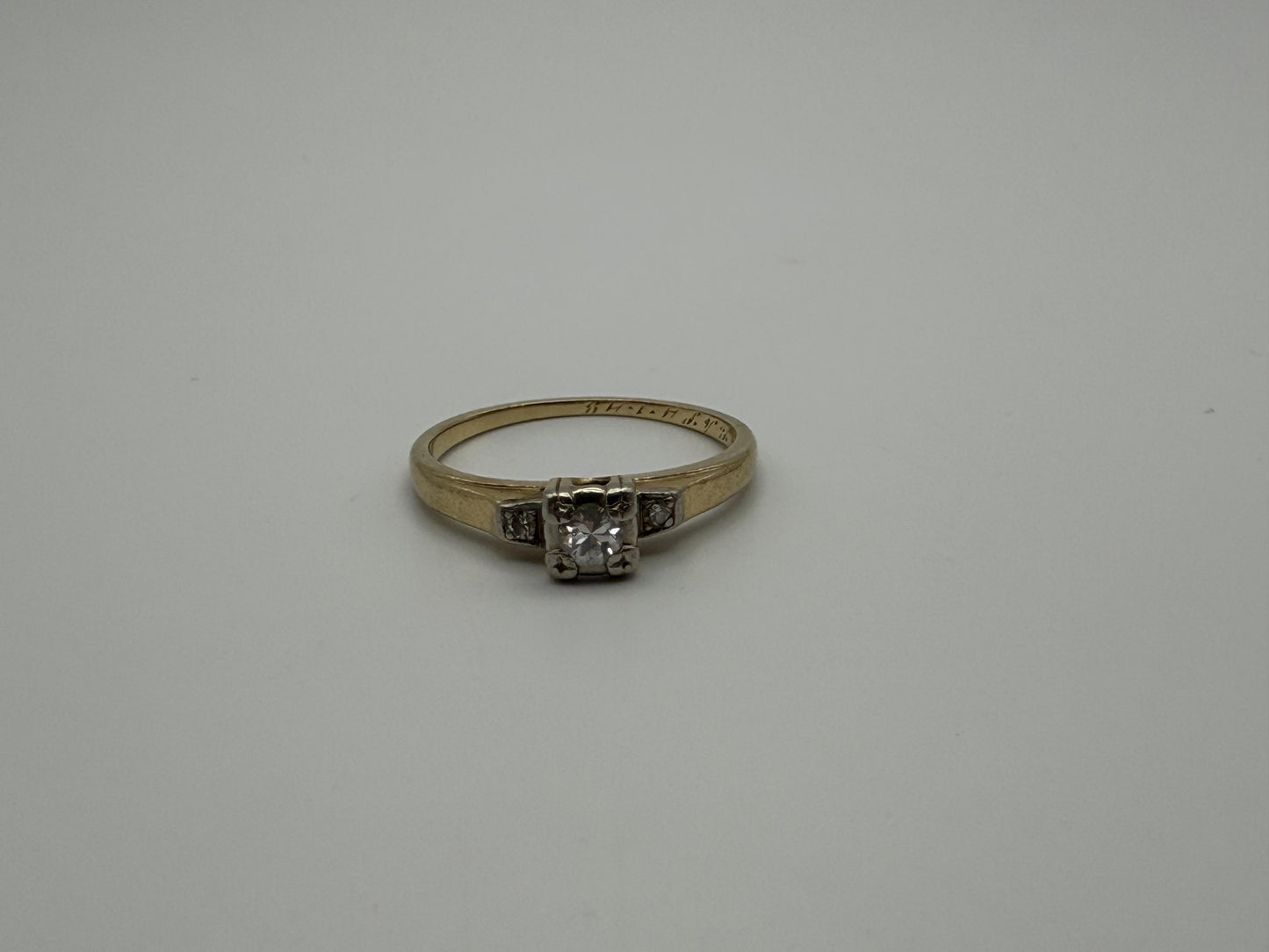 14k Yellow Gold Triple Diamond Engagement Ring Promise Ring Wedding Band