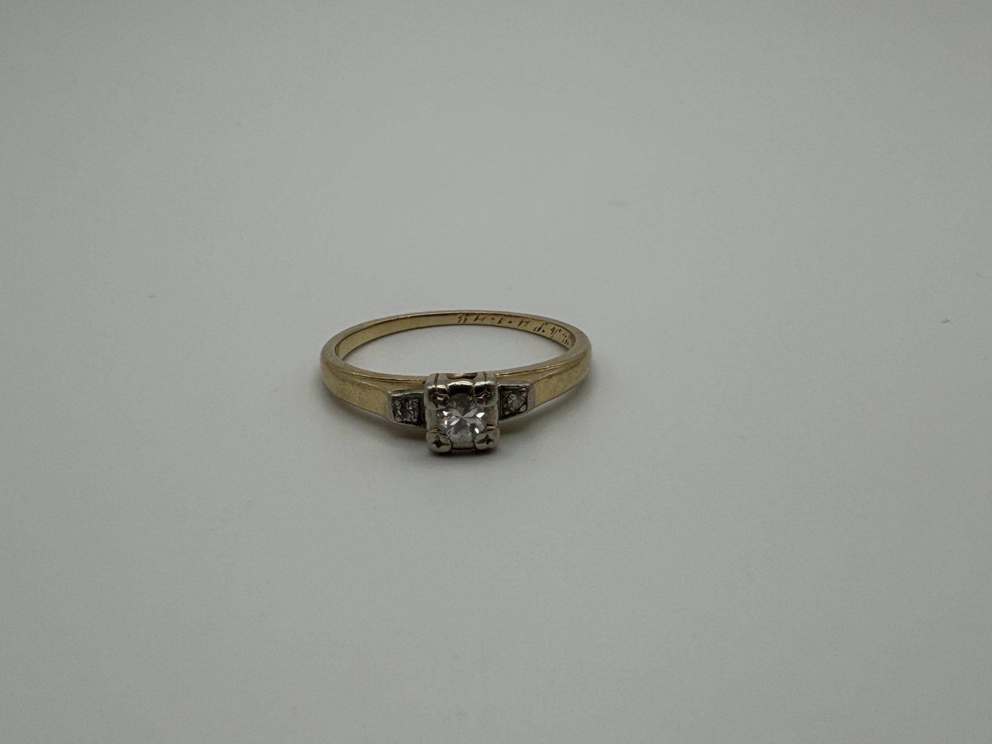 14k Yellow Gold Triple Diamond Engagement Ring Promise Ring Wedding Band