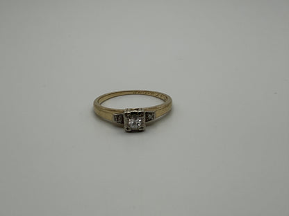 14k Yellow Gold Triple Diamond Engagement Ring Promise Ring Wedding Band