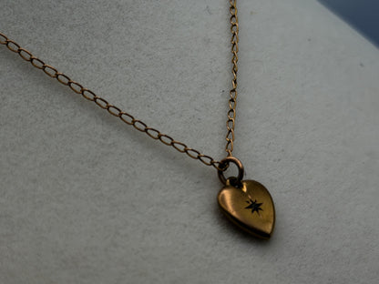 10k Vintage Gold Heart Diamond Love Pendant Necklace Dainty Chain