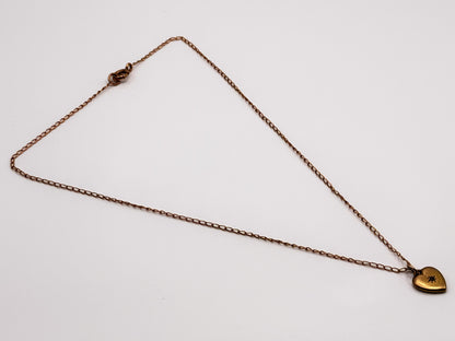 10k Vintage Gold Heart Diamond Love Pendant Necklace Dainty Chain
