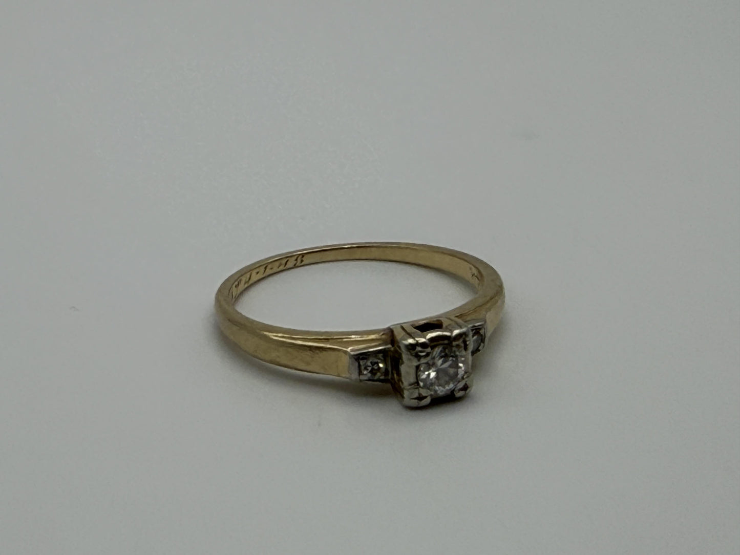 14k Yellow Gold Triple Diamond Engagement Ring Promise Ring Wedding Band