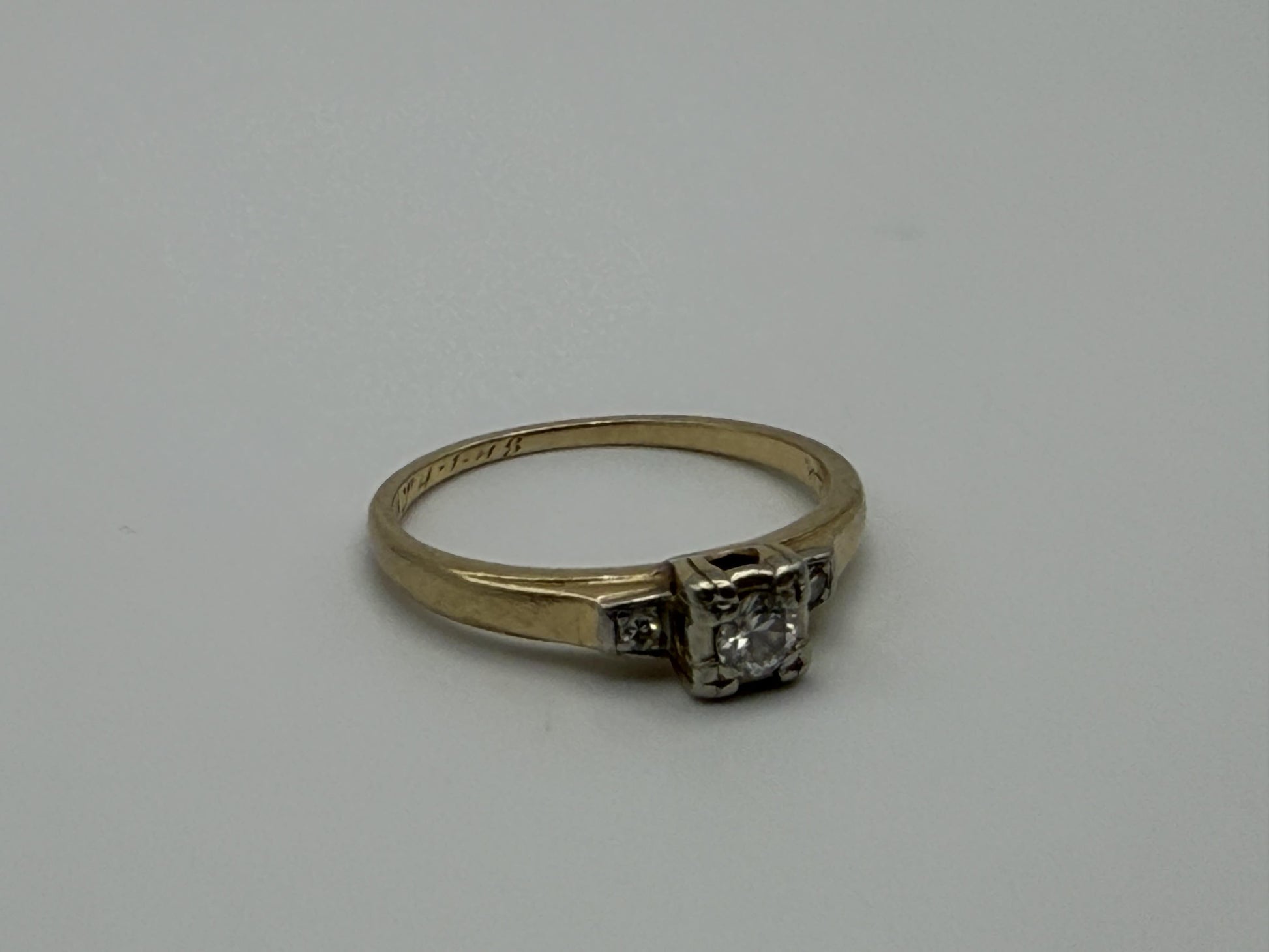 14k Yellow Gold Triple Diamond Engagement Ring Promise Ring Wedding Band