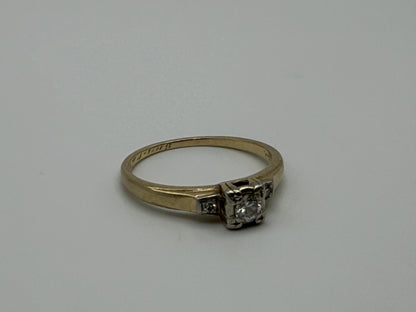 14k Yellow Gold Triple Diamond Engagement Ring Promise Ring Wedding Band