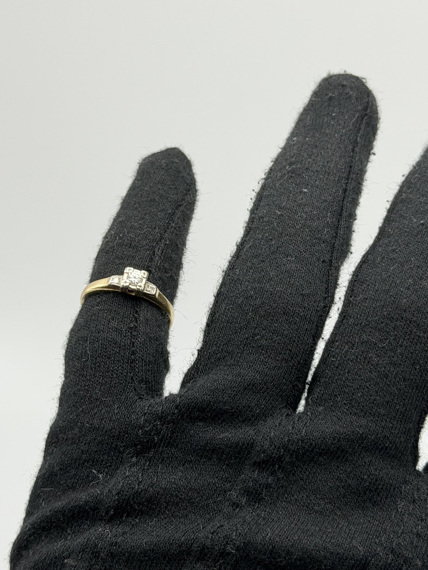 14k Yellow Gold Triple Diamond Engagement Ring Promise Ring Wedding Band