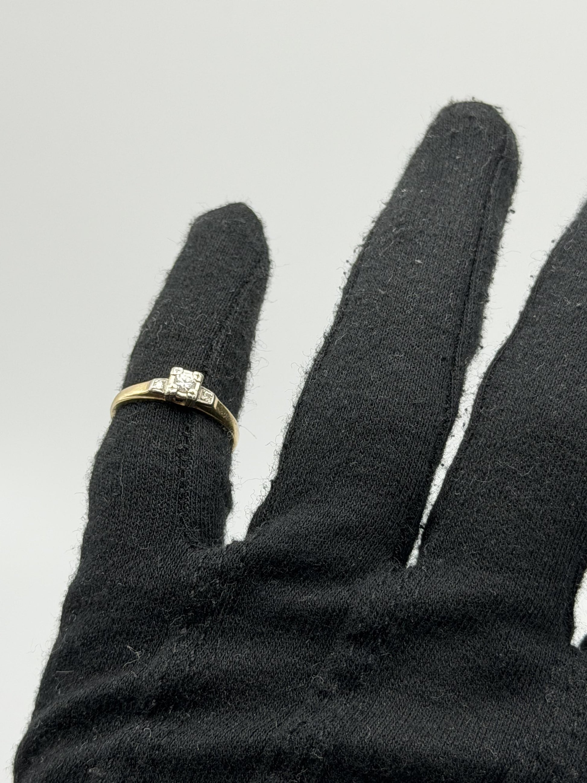 14k Yellow Gold Triple Diamond Engagement Ring Promise Ring Wedding Band