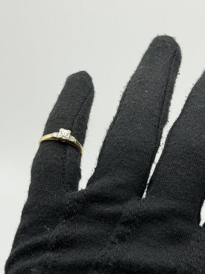 14k Yellow Gold Triple Diamond Engagement Ring Promise Ring Wedding Band