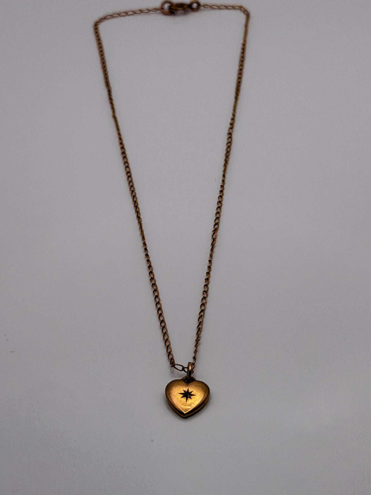 10k Vintage Gold Heart Diamond Love Pendant Necklace Dainty Chain