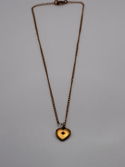 10k Vintage Gold Heart Diamond Love Pendant Necklace Dainty Chain