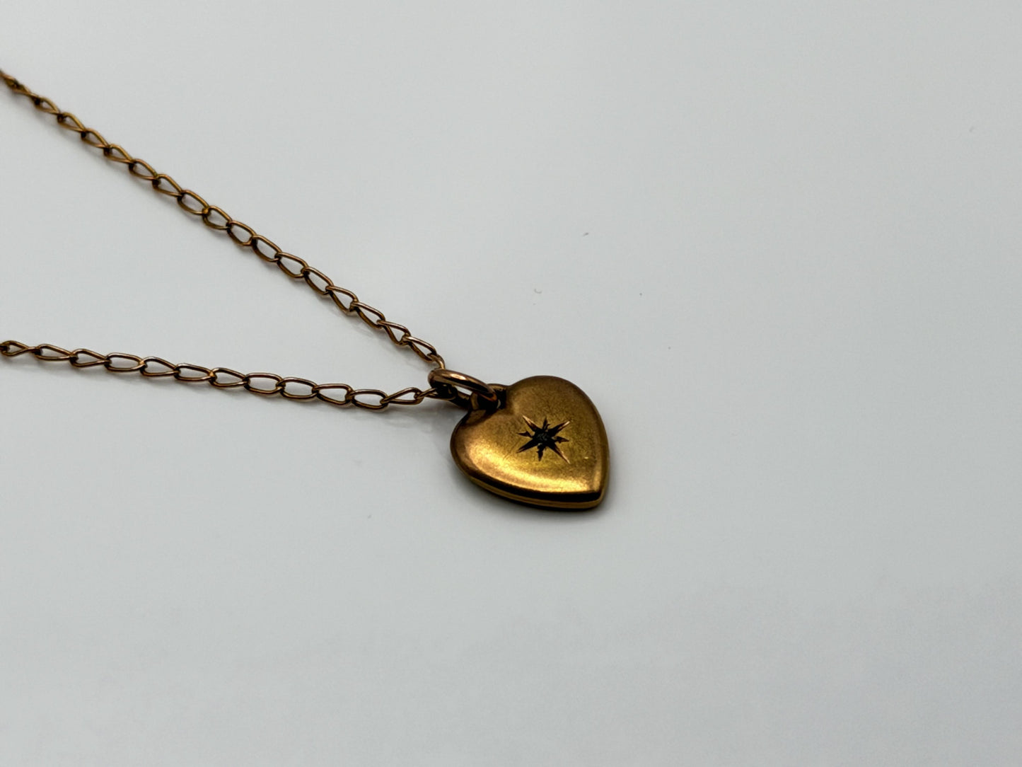 10k Vintage Gold Heart Diamond Love Pendant Necklace Dainty Chain
