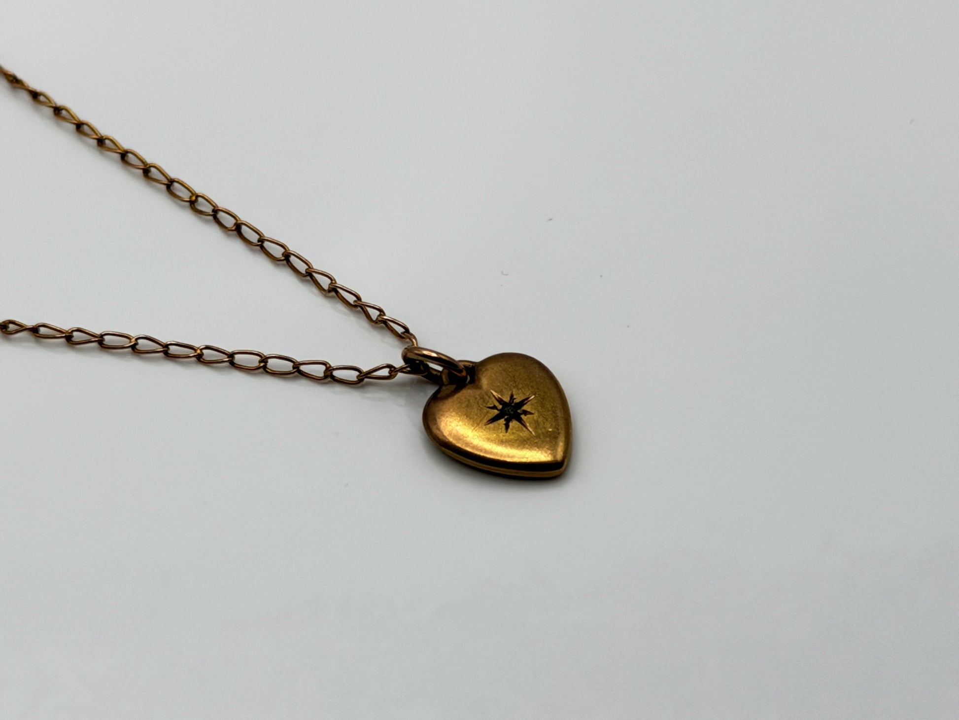 10k Vintage Gold Heart Diamond Love Pendant Necklace Dainty Chain