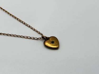 10k Vintage Gold Heart Diamond Love Pendant Necklace Dainty Chain