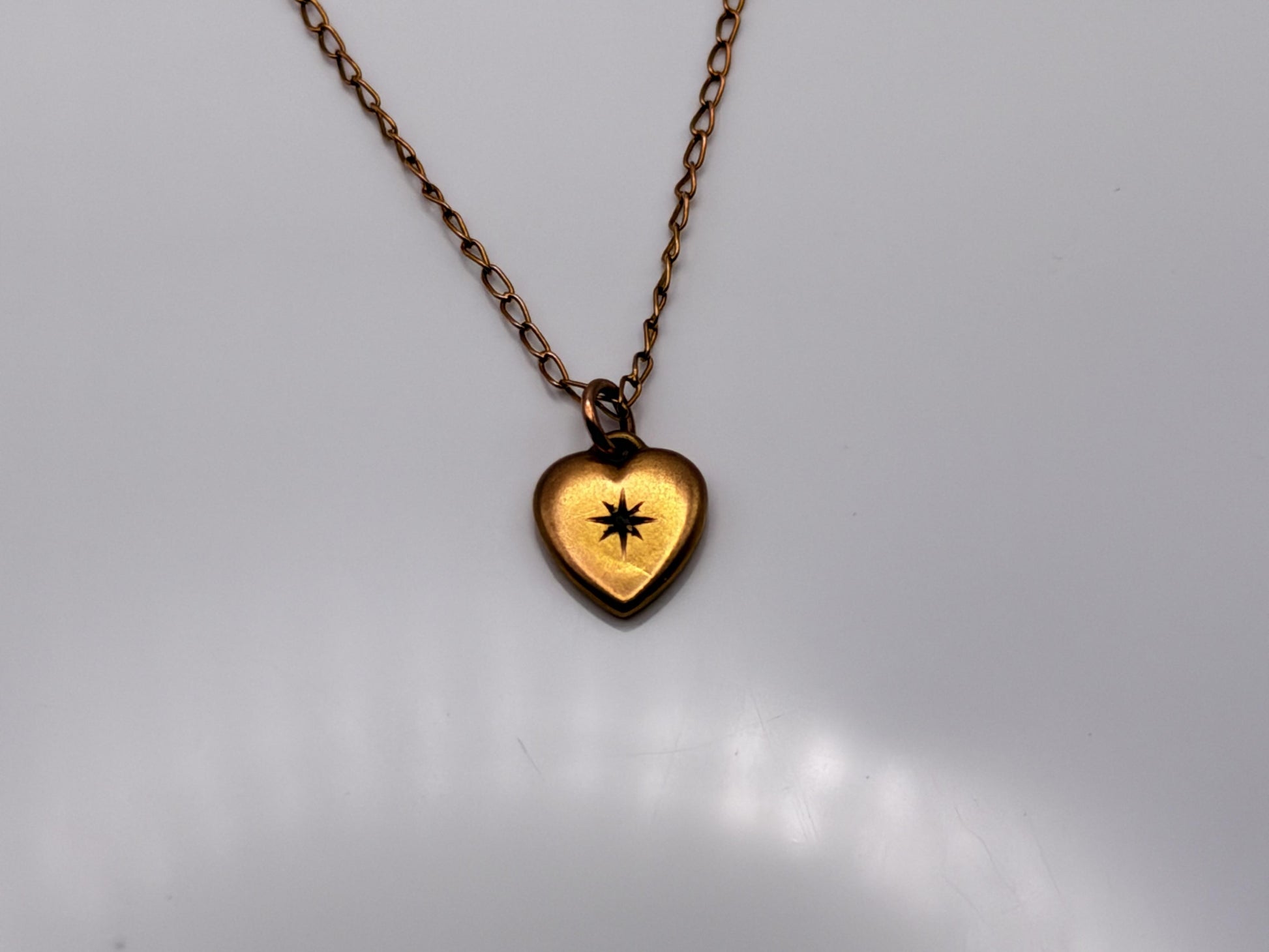 10k Vintage Gold Heart Diamond Love Pendant Necklace Dainty Chain