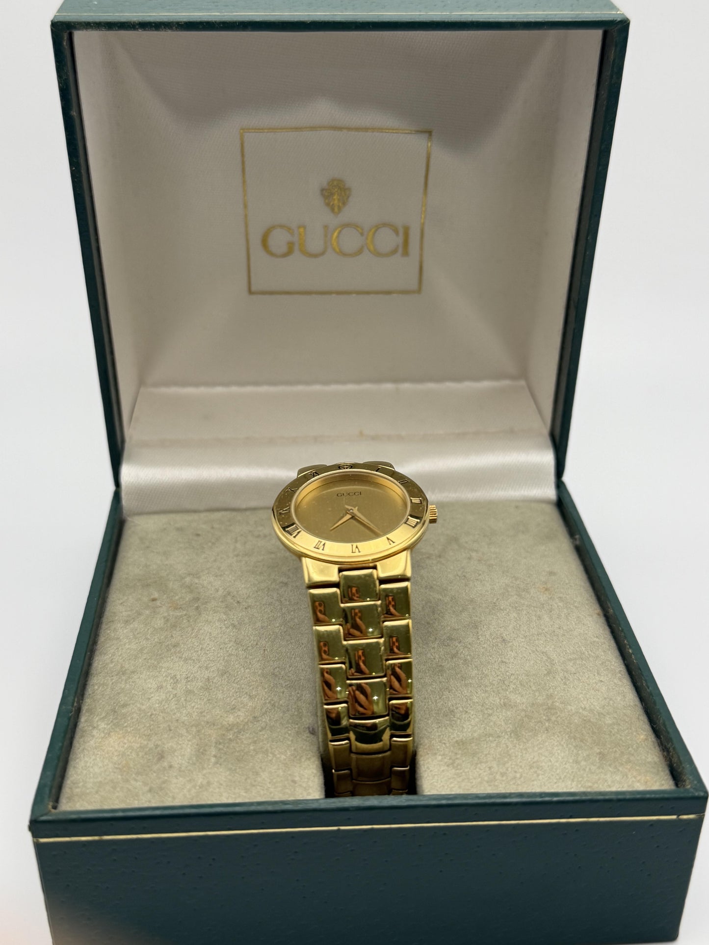 Vintage Gucci Gold Watch, Roman Numeral Bezel, Swiss Made 3000L, Luxury Designer
